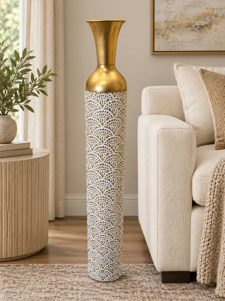 white-gold-fan-pattern-floor-vase-living-room.webp