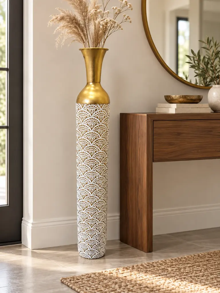 white-gold-fan-pattern-floor-vase-entrance.webp