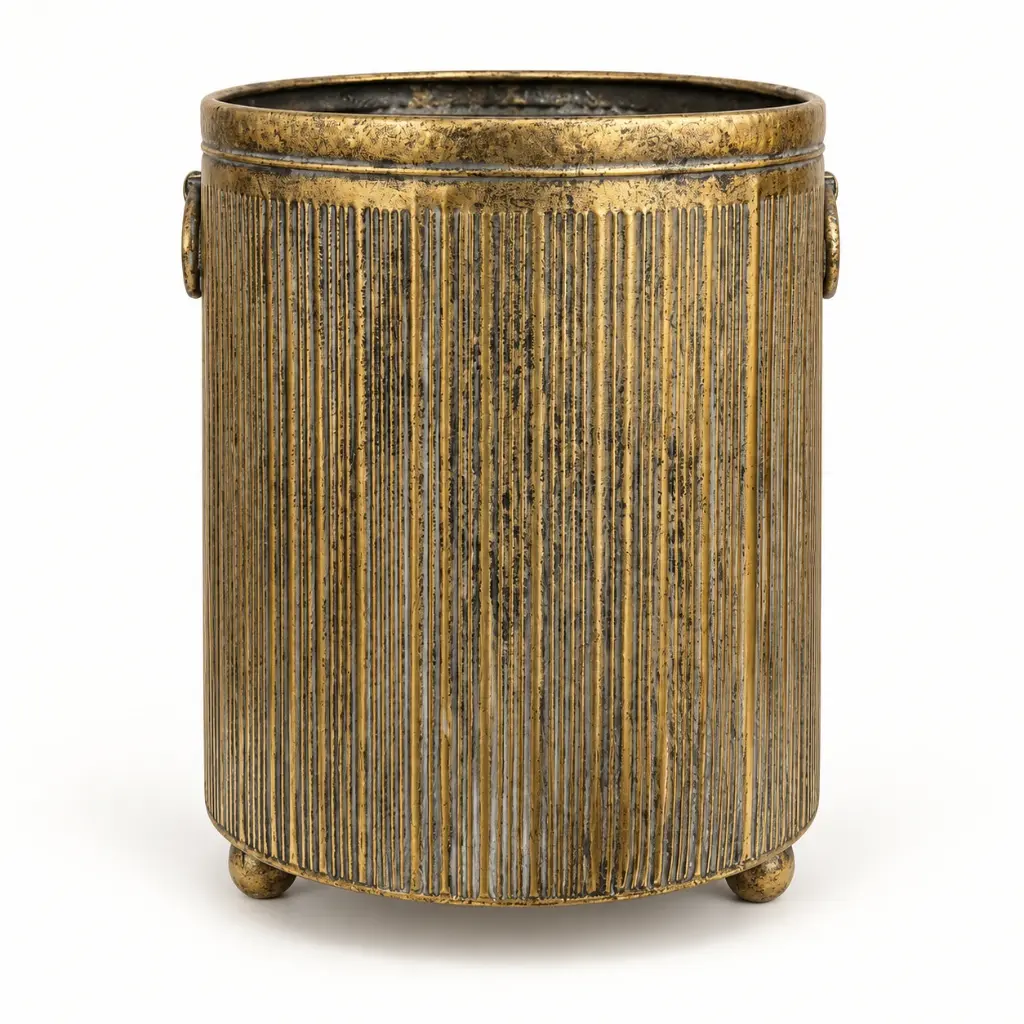 antique-gold-ribbed-cylinder-planter-studio.webp