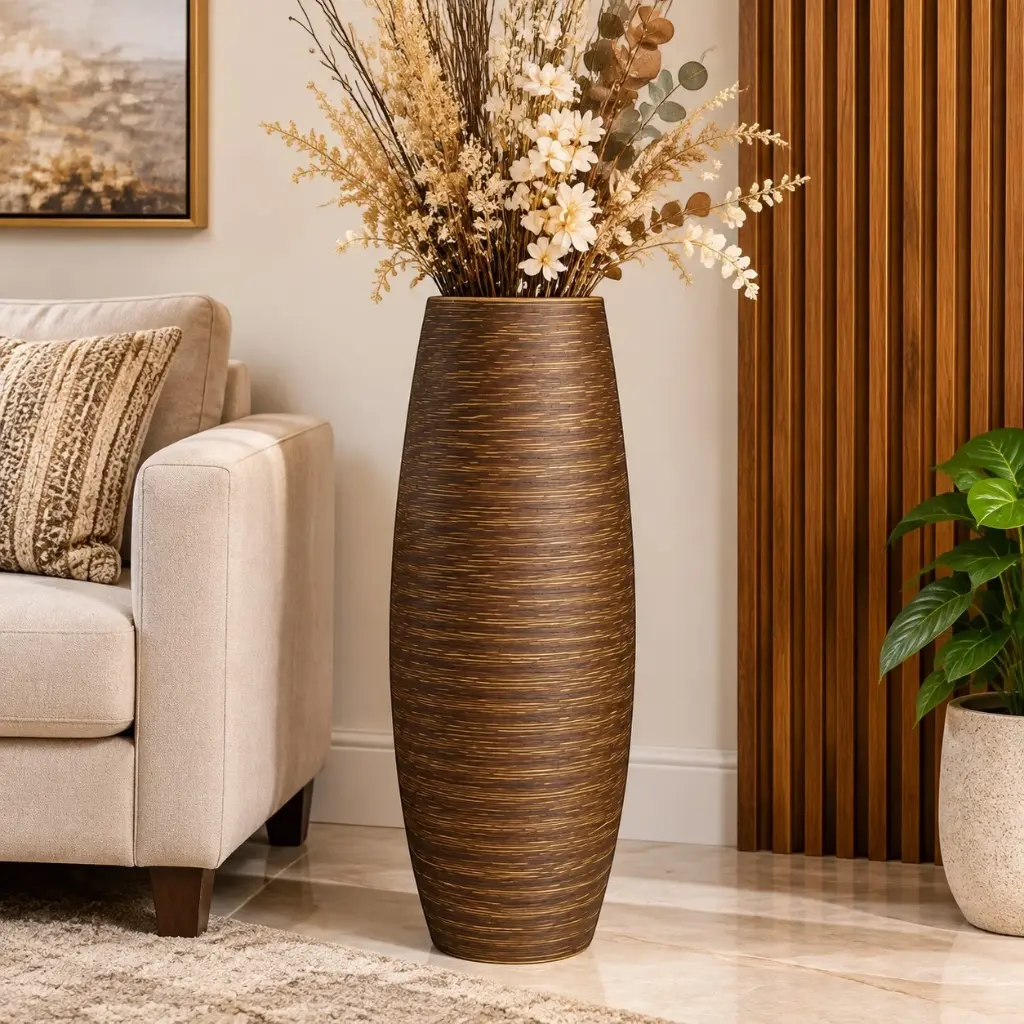 Brown Textured Decorative Floor Vase — Living Room.webp