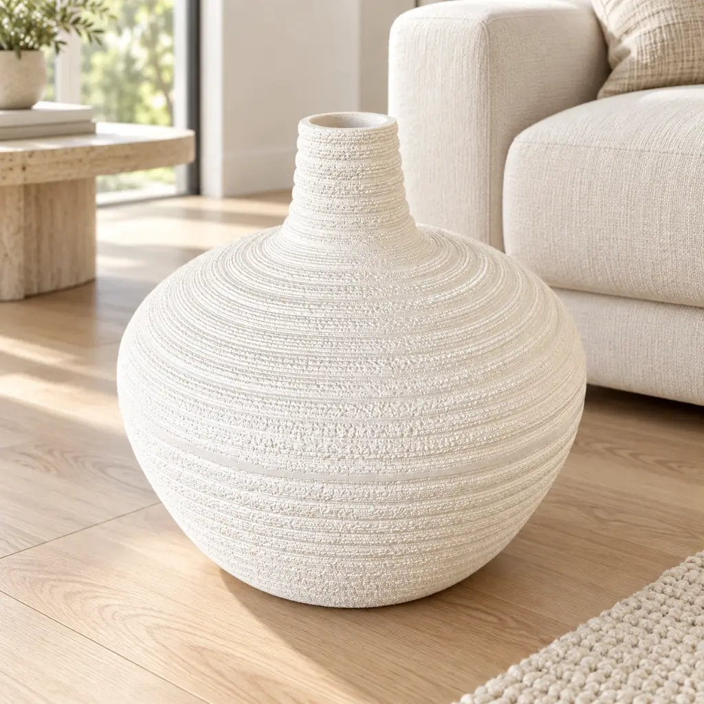 white-round-textured-vase-living-room.webp
