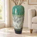 Teal and Grey Glossy Ceramic Floor Vase