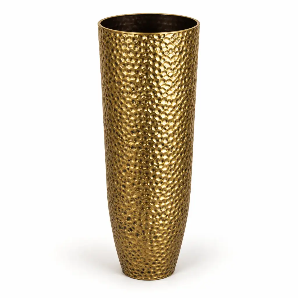 Tall Hammered Gold Floor Vase