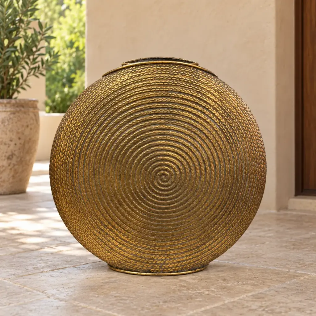Antique Gold Round Spiral Vase