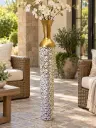 White and Gold Fan Pattern Floor Vase