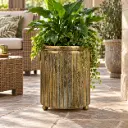 Antique Gold Ribbed Cylinder Planter