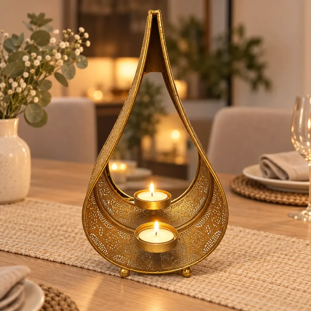 Antique Gold Teardrop Mirror Candle Holder