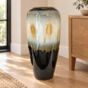 Cream and Black Glossy Floor Vase