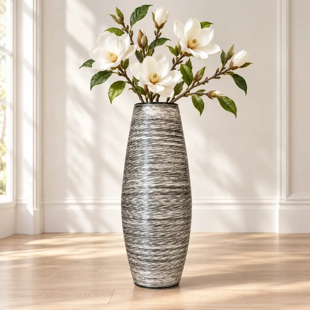 Silver and Black Textured Floor Vase